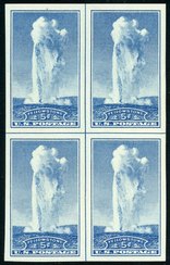 760 5c Old Faithful Imperforate Center Line Block #760clb