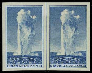 760 5c Old Faithful Imperforate Horizontal Pair Vertical Line #760hpvg