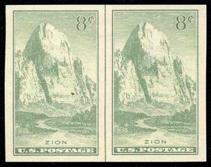 763 8c Zion Park Imperforate Horizontal Pair Vertical Line #763hpvg
