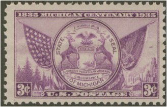 775 3c Michigan F-VF Mint NH #775nh