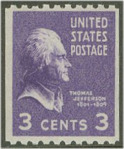 851 3c Thomas Jefferson Vertical Coil F-VF Mint NH #851nh