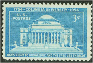 1029 3c Columbia University F-VF Mint NH Plate Block of 4 #1029pb