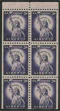1035a 3c Statue of Liberty, Booklet Pane of 6 F-VF Mint NH #1035anh