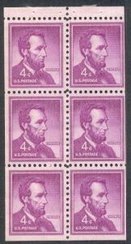1036a 4c Abe Lincoln, Booklet Pane of 6 Used #1036aused
