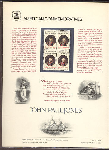 1789 15c John Paul Jones USPS Cat. 115 Commemorative Panel #cp115