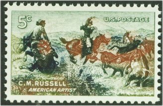 1243 5c Russell Painting F-VF Mint NH Plate Block of 4 #1243pb