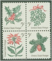 1254-7 5c Christmas,attached F-VF Mint NH Plate Block of 4 #1254pb