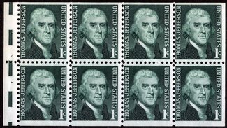 1278ae 1c Jefferson, Booklet Pane of 8,Dull Gum F-VF Mint NH #1278ae