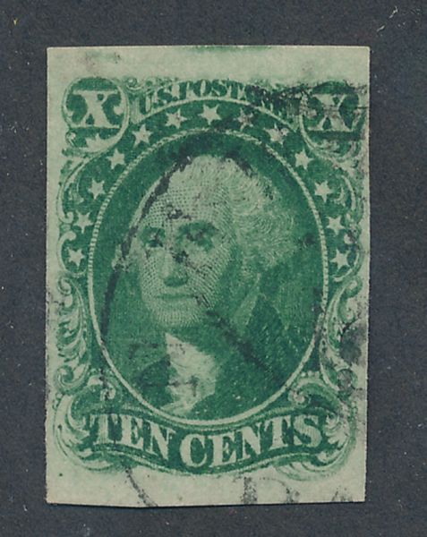13 10c Washington Type I Green  Imperforate Used F-VF #13used