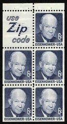 1393b 6c Eisenhower, Booklet Pane of 5 Slogan 5 F-VF Mint NH #1393bs5