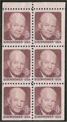 1395b 8c Eisenhower, Booklet Pane of 6 Used #1395bused
