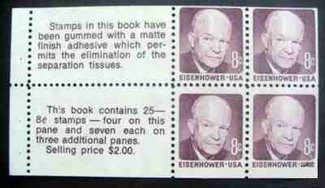 1395c 8c Eisenhower, Booklet Pane of 4 Used #1395cused