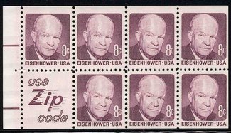 1395d 8c Eisenhower, Pane of 7, Slogan 5 Used #1395ds5u