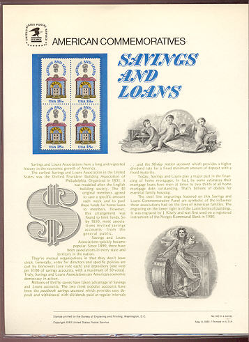 1911 18c Savings  Loans USPS Cat. 142 Commemorative Panel #cp142