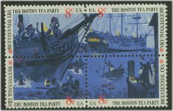 1480-3 8c Boston Tea Party Attached block of 4 F-VF Mint NH #1480nh