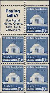 1510b 10c Jefferson Memorial, Booklet Pane of 5 F-VF Mint NH #1510bnh