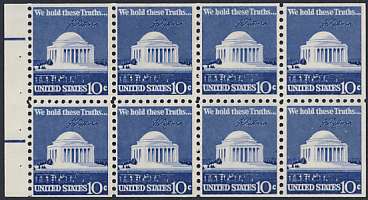 1510c 10c Jefferson Memorial, Booklet Pane of 8 F-VF Mint NH #1510cnh