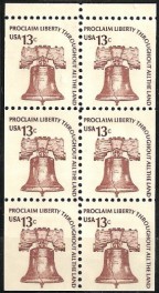 1595a 13c Liberty Bell , Booklet Pane of 6 Used #1595aused