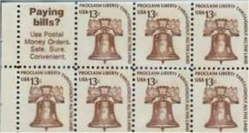 1595b 13c Liberty Bell , Booklet Pane of 7 Used #1595bused