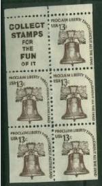 1595d 13c Liberty Bell , Booklet Pane of 5 Used #1595dused