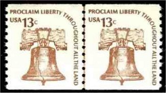 1618 13c Liberty Bell Coil F-VF Mint NH Line Pair #1618lp