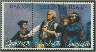 1629-31 13c Spirit of '76, Attached strip of 3 F-VF Mint NH #1629nh