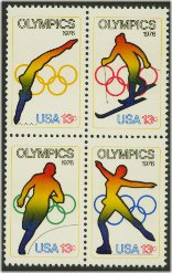 1695-8 13c Olympics Attached block of 4 Used #1695-8attu