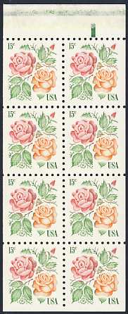 1737a 15c Roses, Booklet Pane of 8 F-VF Mint NH #1737anh