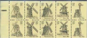 1742a 15c Windmill, Booklet Pane of 10 Used #1742aused