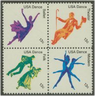 1749-52 13c American Dance, Attached block of 4 Used #1749used