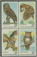 1760-3 15c American Owls Attached block of 4 Used #1760-3attu