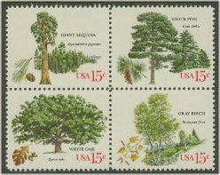 1764-7 15c American Trees Attached block of 4 F-VF Mint NH #1764nh