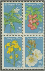 1783-6 15c Endangered Flora Attached block of 4 Used #1783-6attu