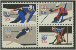 1795-8 15c Winter Olympics Attached block of 4 F-VF Mint NH #1795nh