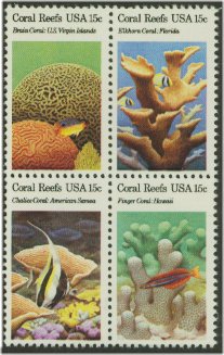 1827-30 15c Coral Reefs 4 Singles F-VF Mint NH #1827sing