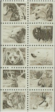 1880-9 18c Wildlife F-VF Mint NH Attached block of 10 #1880nh