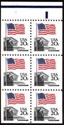 1896a 20c Flag Booklet Pane of 6 F-VF Mint NH #1896abk