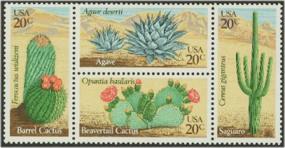 1942-5 20c Desert Plants Attached block of 4 F-VF Mint NH #1942nh