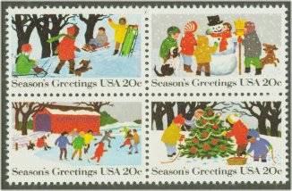 2027-30 20c Christmas Scenes Attached block of 4 F-VF Mint NH #2027nh