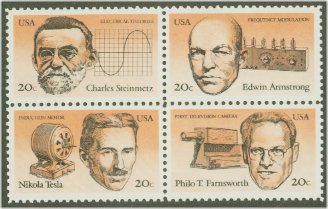 2055-8 20c American Inventors Attached block of 4 F-VF Mint NH #2055nh