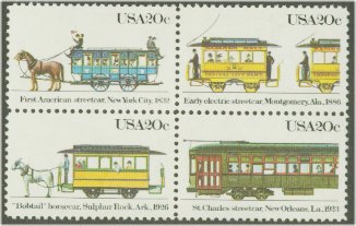 2059-62 20 Streetcars Attached block of 4 Used #2059-62attu