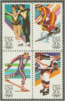 2067-70 20c Winter Olympics Attached block of 4 F-VF Mint NH #2067nh