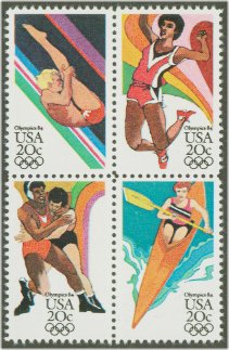 2082-5 20c Summer Olympics Attached block of 4 F-VF Mint NH #2082nh