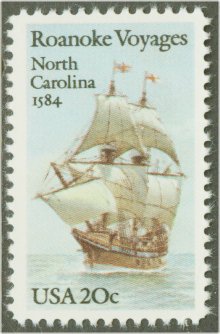 2093 20c Roanoke Voyages F-VF Mint NH Plate Block of 4 #2093pb