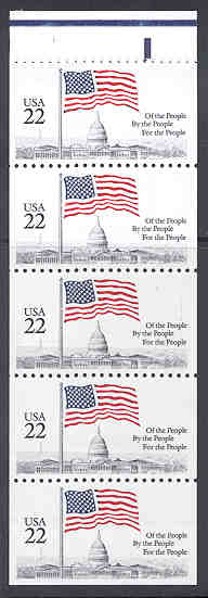 2116a 22c Flag over Capitol, Pane of 5 F-VF Mint NH #2116abk