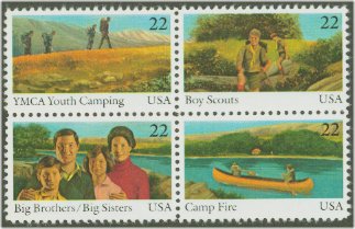 2160-3 22c International Youth Year Attached Block F-VF Mint NH #2160nh