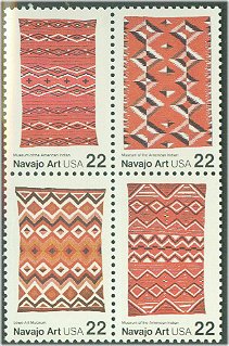2235-8 22c Navajo Art Attached block of 4 Used #2235-8attu
