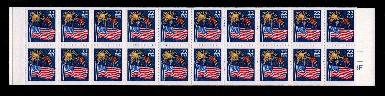 2276a 22c Flags  Fireworks Booklet Pane of 20 Mint NH #2276apane