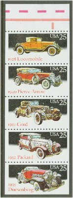 2381-5 25c Classic Cars Attached strip of 5 F-VF Mint NH #2385anh