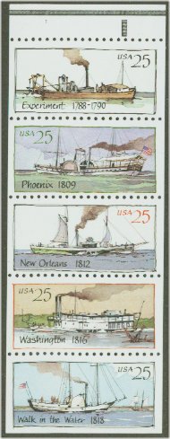 2405-9 25c Steamboats Attached strip of 5 F-VF Mint NH #2405nh